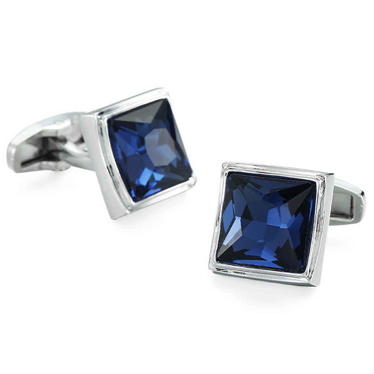 Peora Silver Plated Blue Crystal Cufflinks for Men Boys Wedding Business Gift