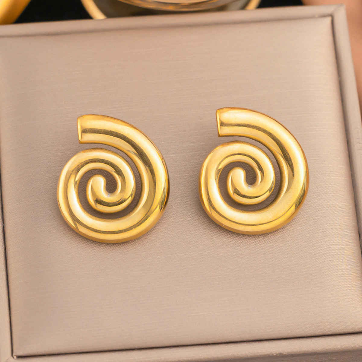 LabelShe Gold Plated Stainless Steel Spiral Chunky Earrings | LS-ERG-57083