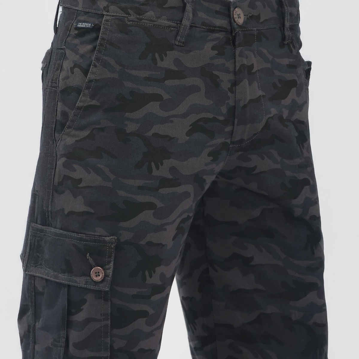 The Indian Garage Co Men's Slim Fit Camouflage Casual Cargo | Grey Camo - 32