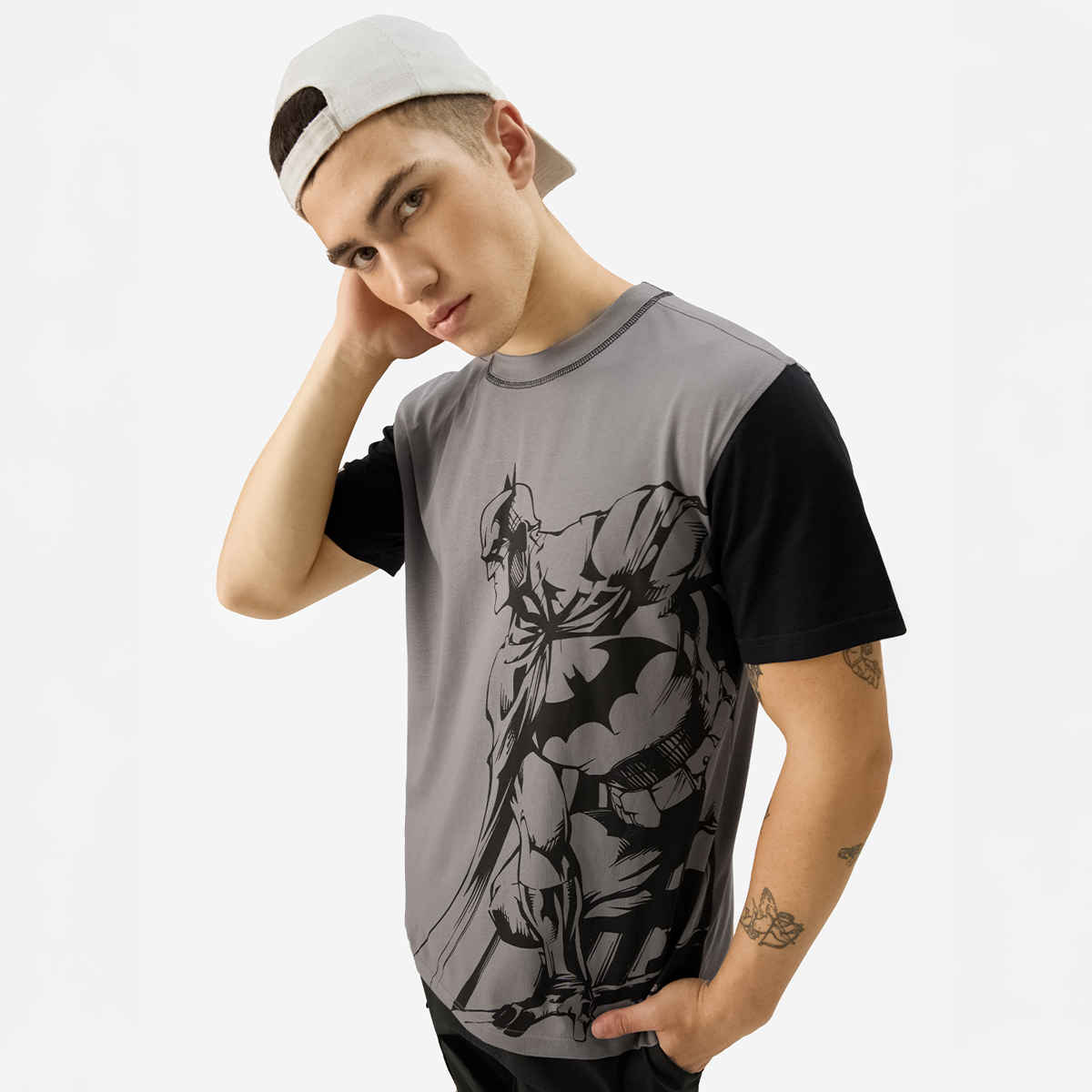 The Souled Store Men's Regular Batman- The Dark Knight T-Shirts | Grey | L