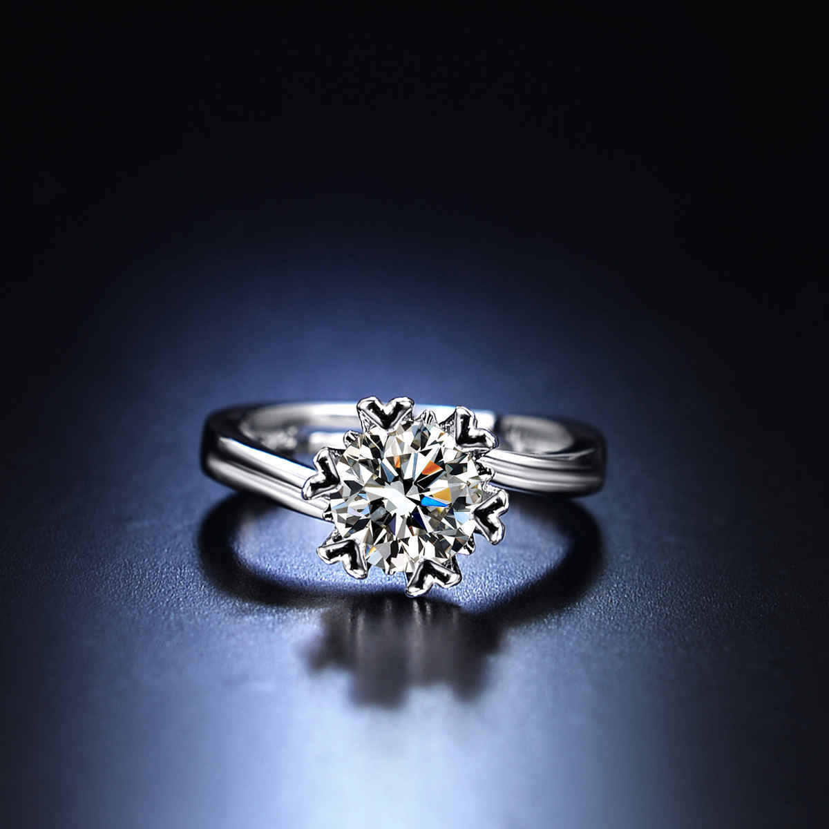 Label She Silver Plated Crystal Studded Solitaire Adjustable Finger Ring(Free Size) | LS-RNG-5209