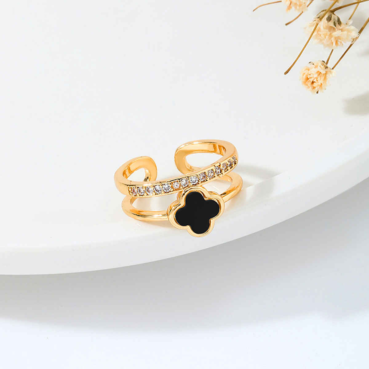 Label She Gold Plated Stainless Steel Clover Adjustable Ring | LS-RNG-72167