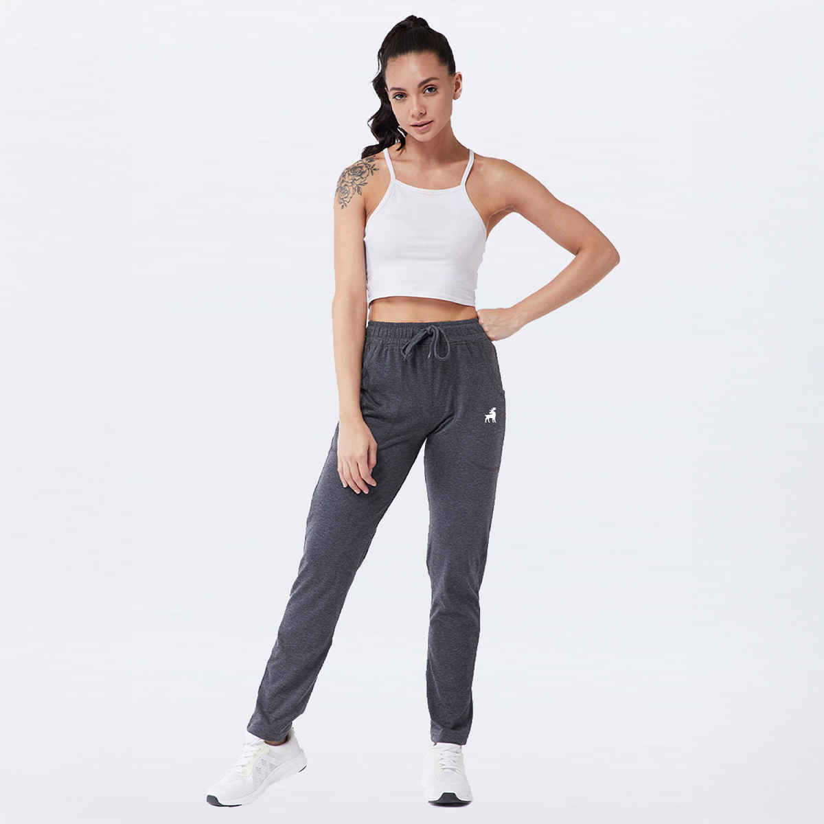 Modeve Women's Regular Fit Track Pants | Anthra - L