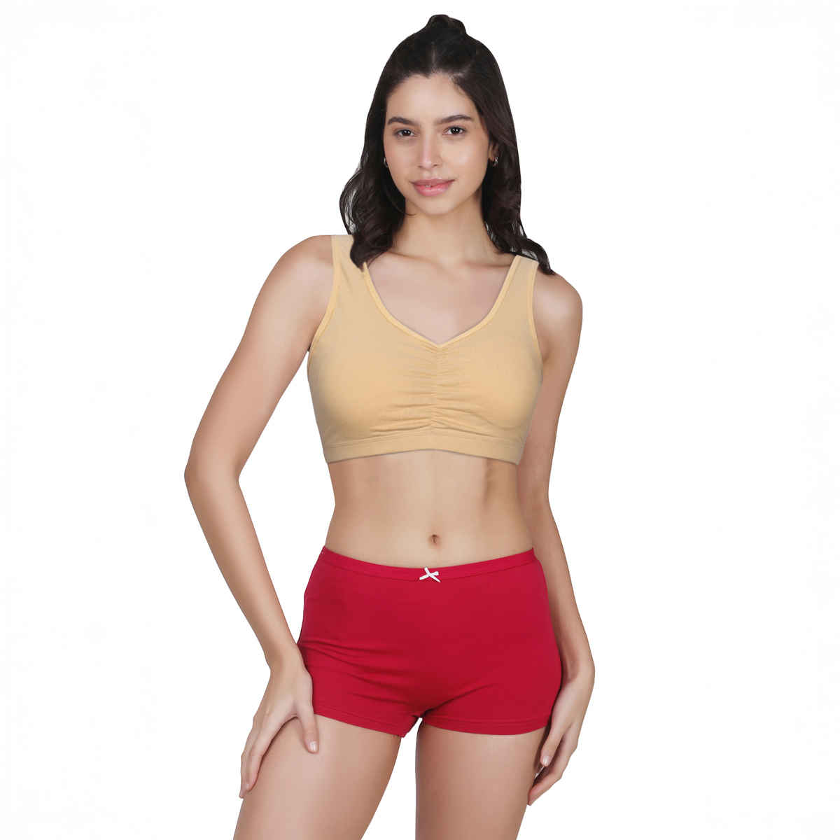 D'Chica Broad Strap Cotton Gym Bra For Women | Removable Pads | Skin | L