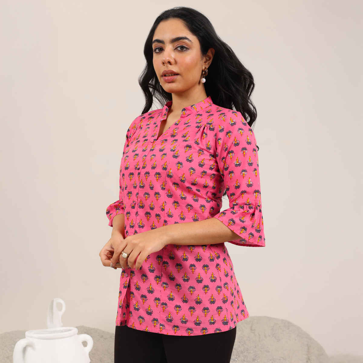 Libas Women's Printed Cotton Straight Short | 29633 | Pink - S