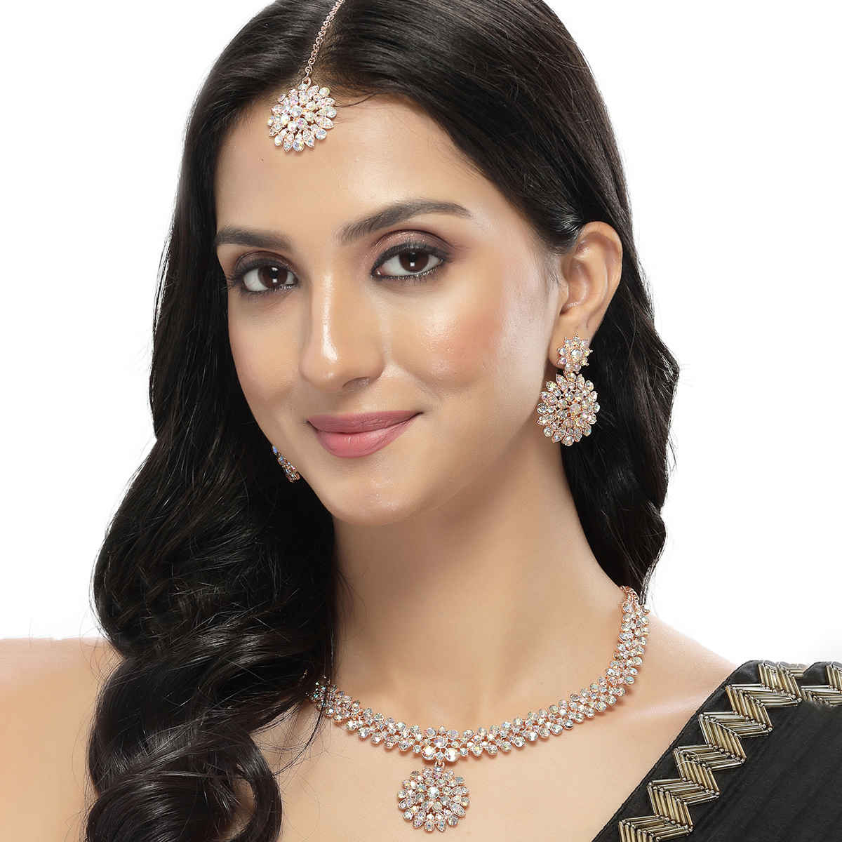 Sukkhi Delightly Gold Plated Rose Gold Stone Studded Choker Necklace Set