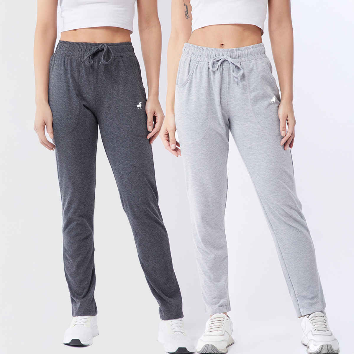 Modeve Women's Cotton Blend Solid Track Pant for Summer | Grey and Light Grey | M