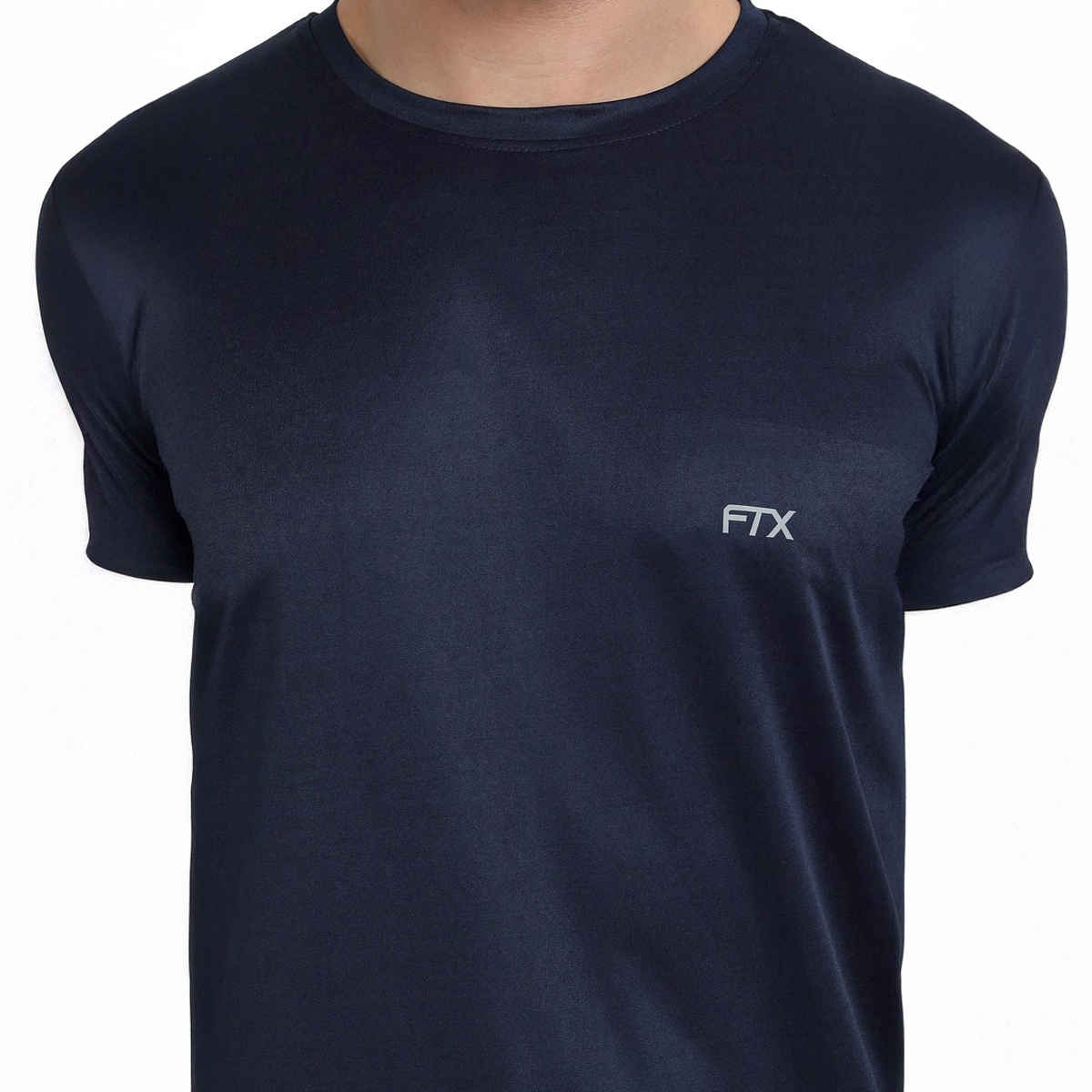 Ftx Men's Solid Round Neck Polyester Half Sleeve Casual T-shirt | Navy | M