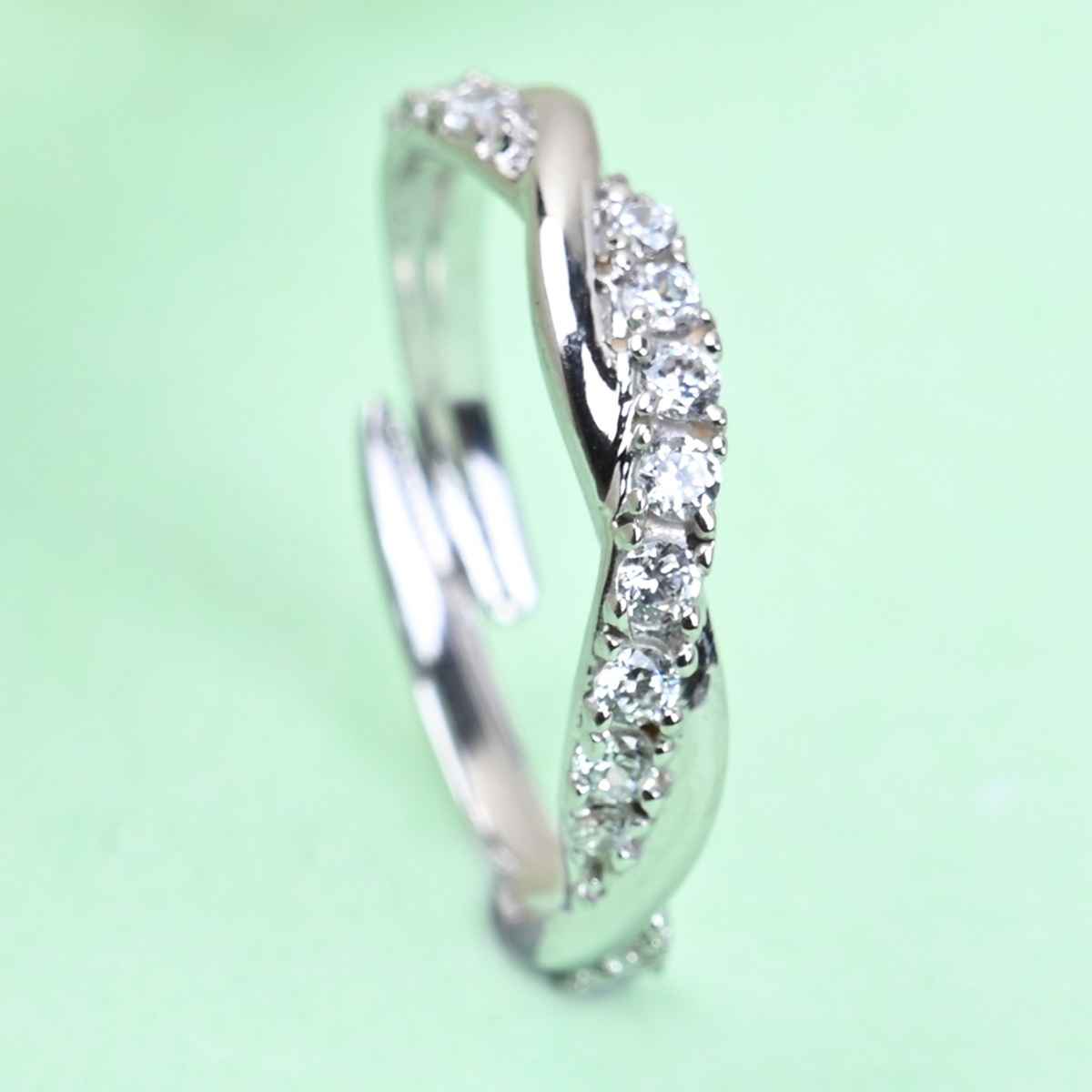 Clara Pure 925 Sterling Silver Twist Finger Ring | Adjustable Band | Swiss Zircon | Rhodium Plated