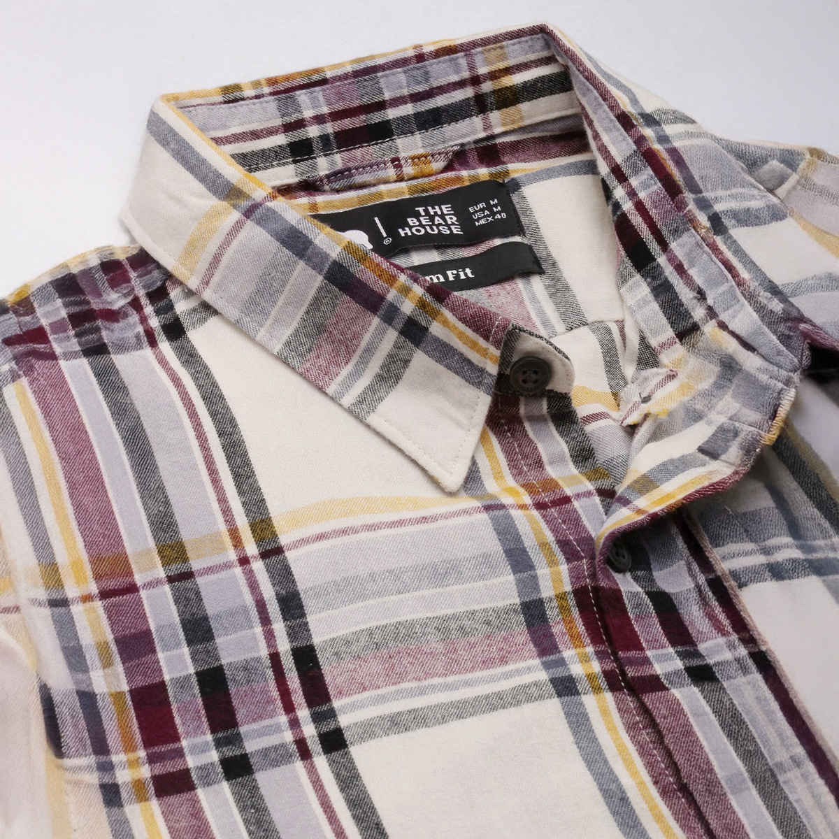 The Bear House Men Slim Fit Checked Flannel Cotton Casual Shirt - Fresia | White and Purple | XL