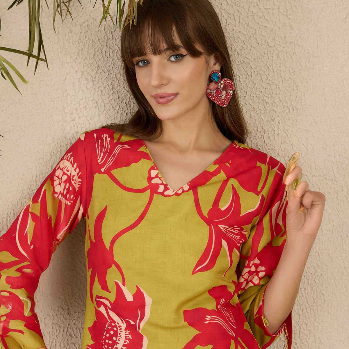 INDO ERA Women's Printed Straight Kurta Pant Set | KS9GN10420 | Green - XL