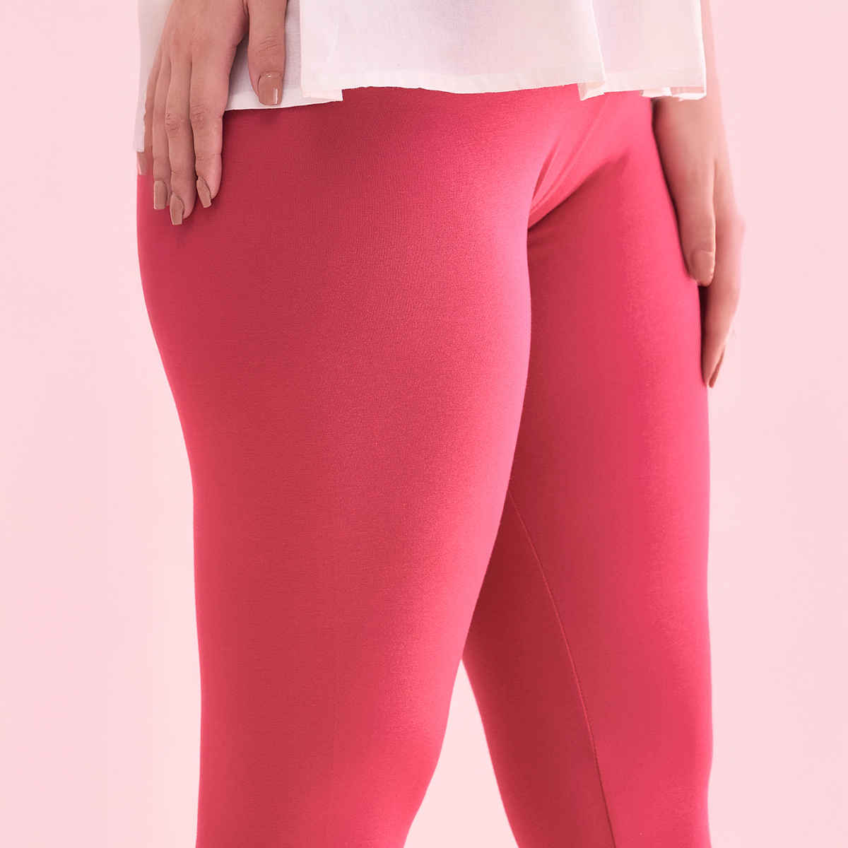 Go Colors Women's Solid Mid Rise Ankle Length Leggings | Fuchsia - XL