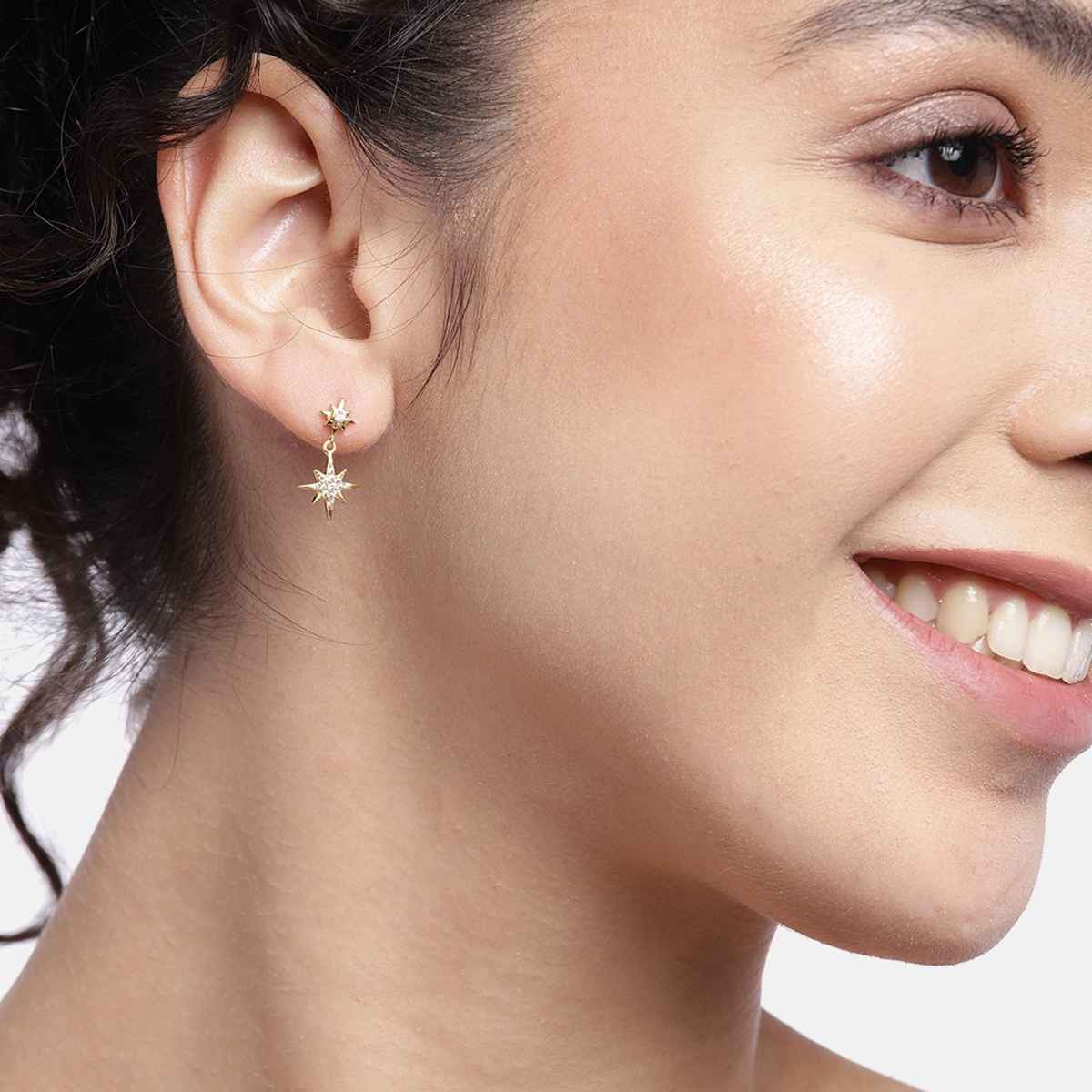 Buy Carlton London 18kt Gold Plated with CZ and Burst Star Drop Earring ...