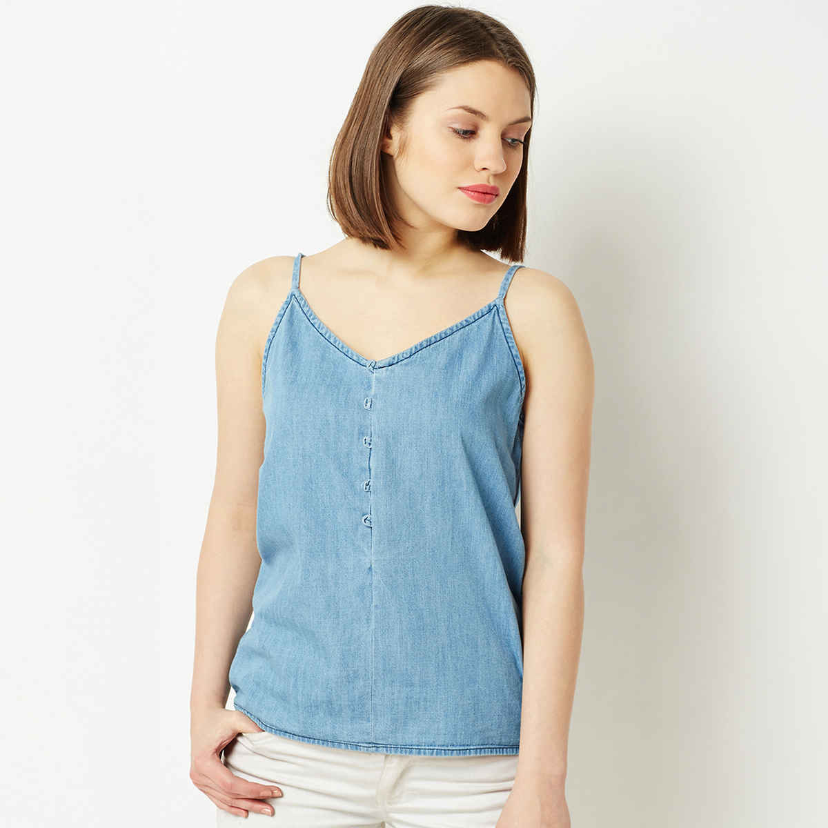 Miss Chase Women s Shades Of Two Denim Top | Light Blue | S