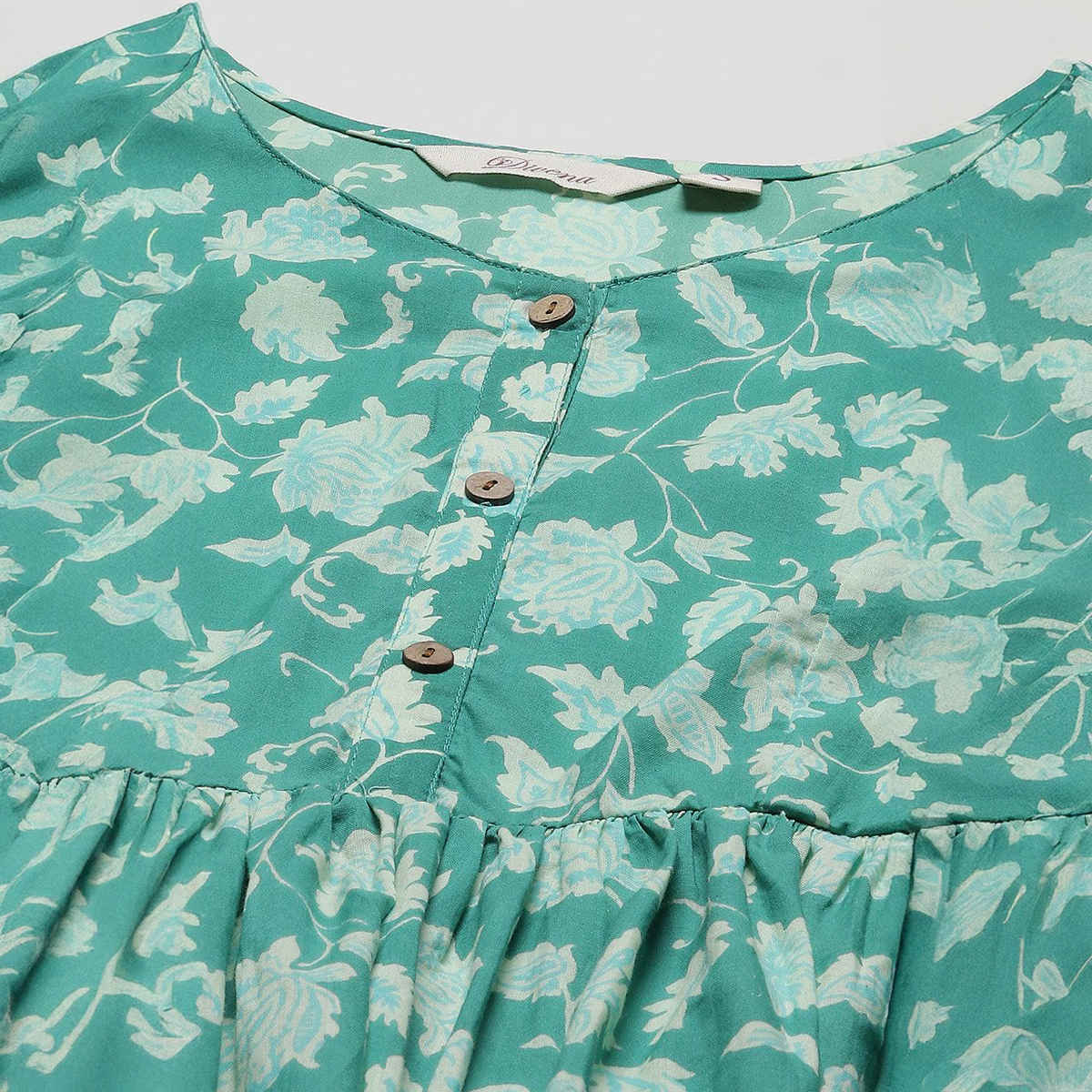 Divena Women's Floral Printed Peplum Cotton Tunic | DK0629 | Sea Green | L
