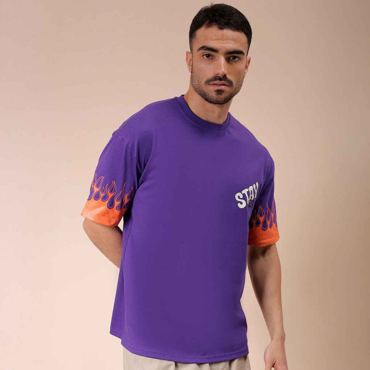 The Indian Garage Co Men's Street Boxy Placement Print T-shirt | 1023-Ktee-174-3 | Dusted Grape - S