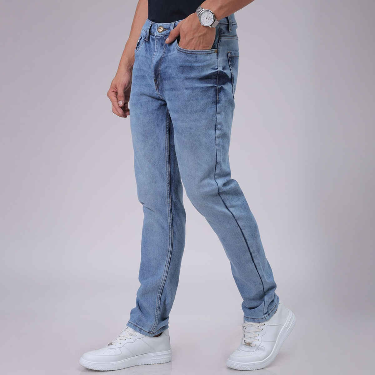 The Indian Garage Co Men's Slim Fit Solid Casual | Blue - 30