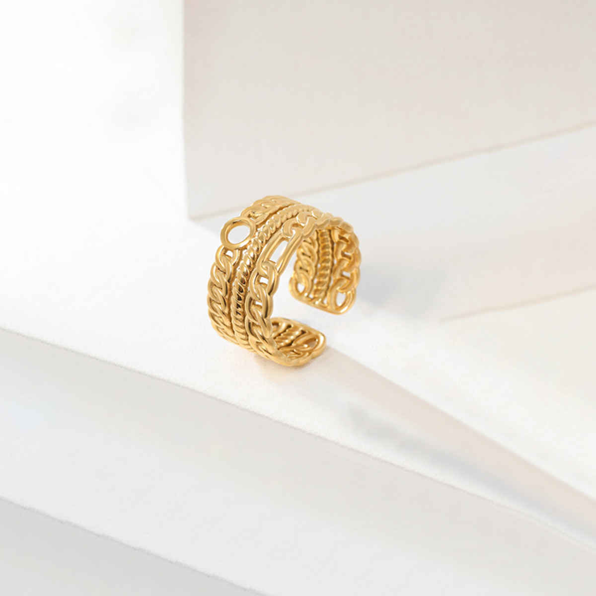 Label She Gold-Plated Stainless Steel Contemporary Adjustable Ring | LS-RNG-72198