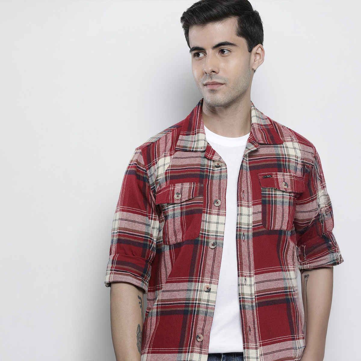 The Indian Garage Co | Men Regular Fit Checkered Casual Shirt | Maroon | M