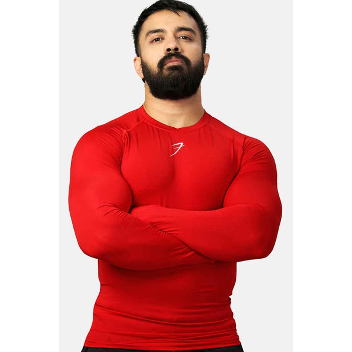 Fuaark Men's Compression Full Sleeve GYM T-shirt | Red - S