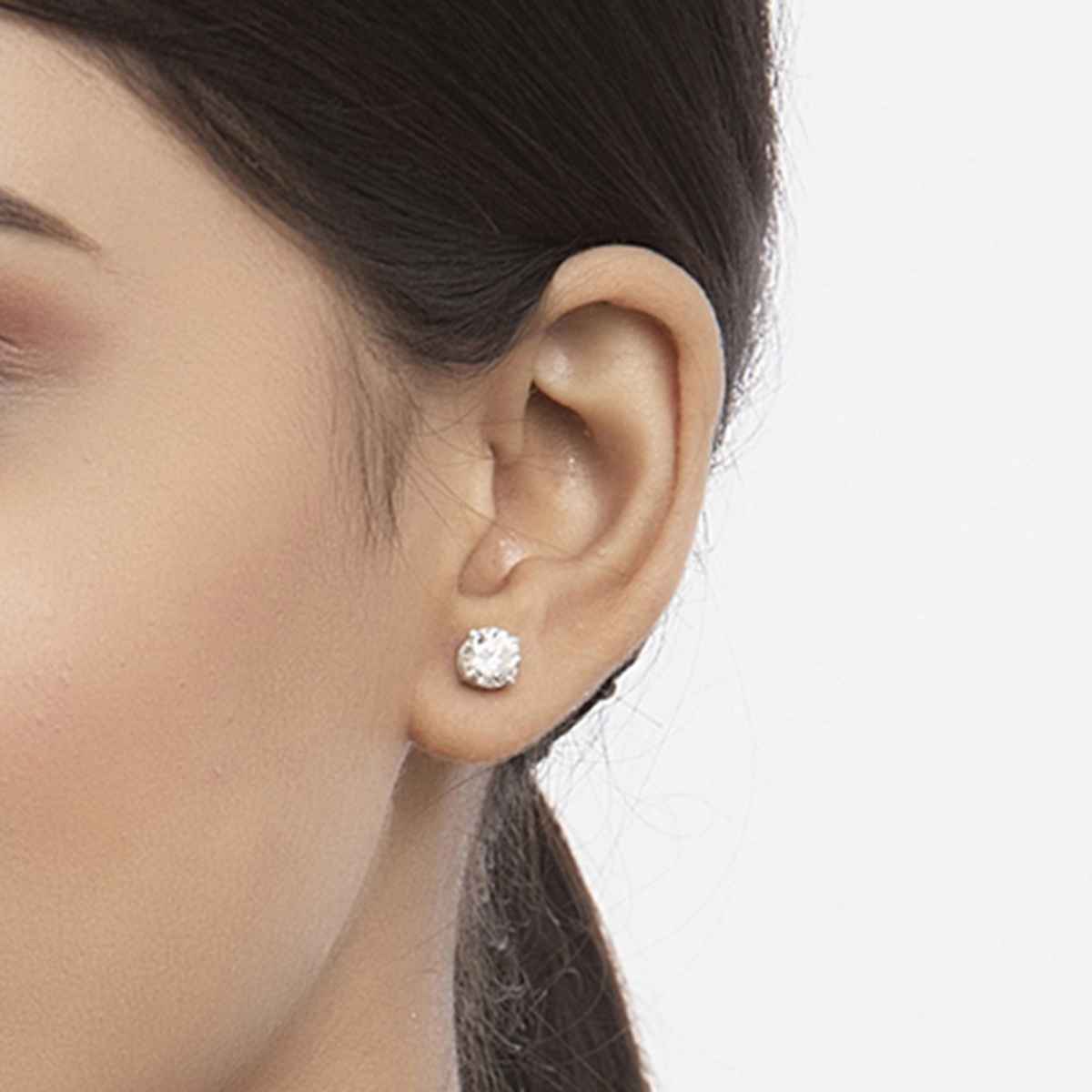 Clara 925 Sterling Silver Swiss Zirconia 6.5 mm Earring With Screw Back