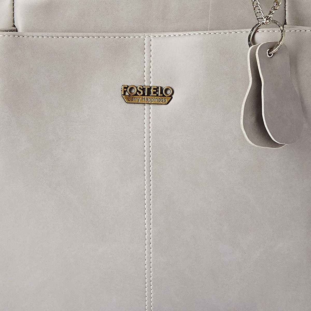 Fostelo Women's Vegan Leather Florence Handbags Shoulder Hobo Bag Ladies Purse | Grey | Large
