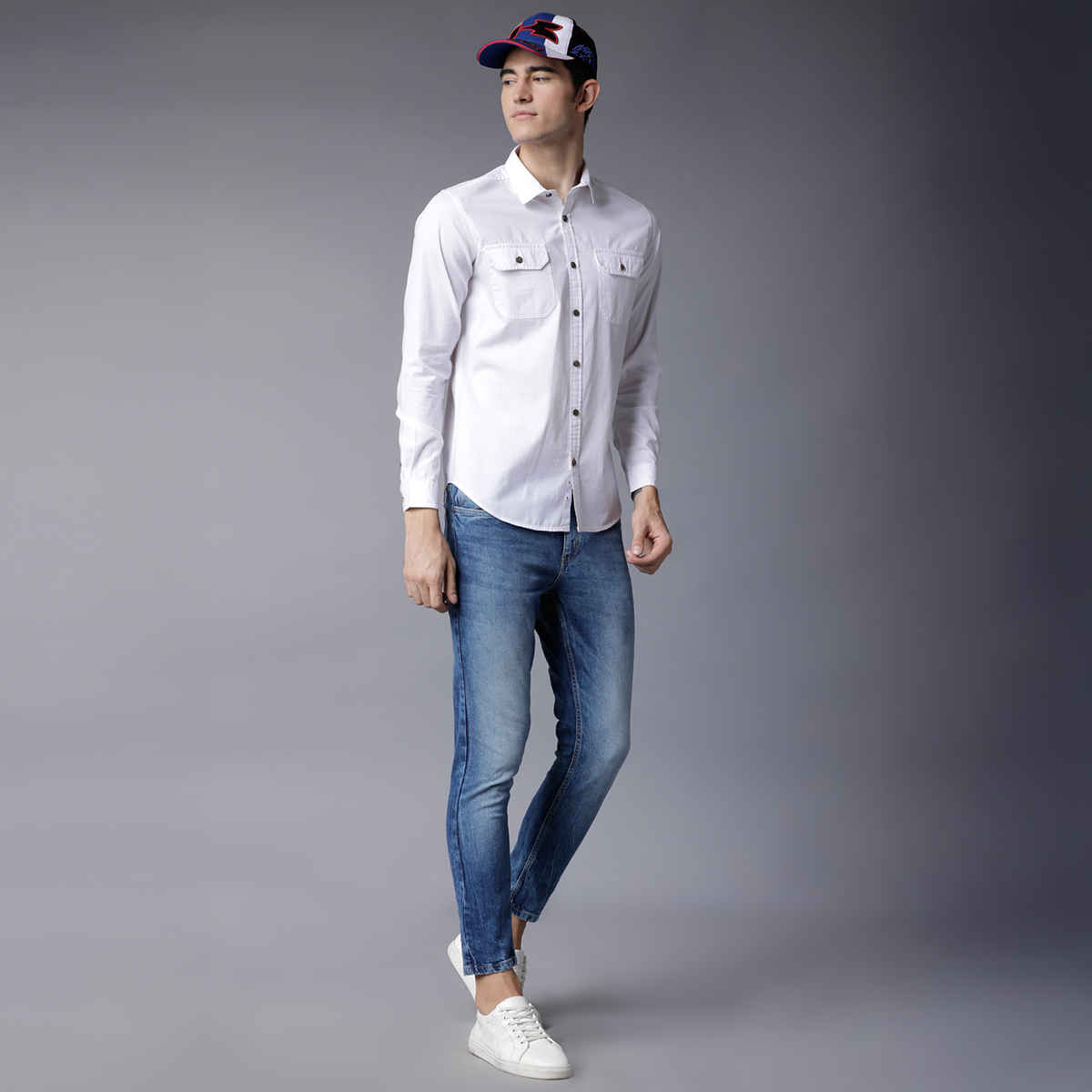 Highlander Men's Slim Fit Solid Casual Shirt | White - XL