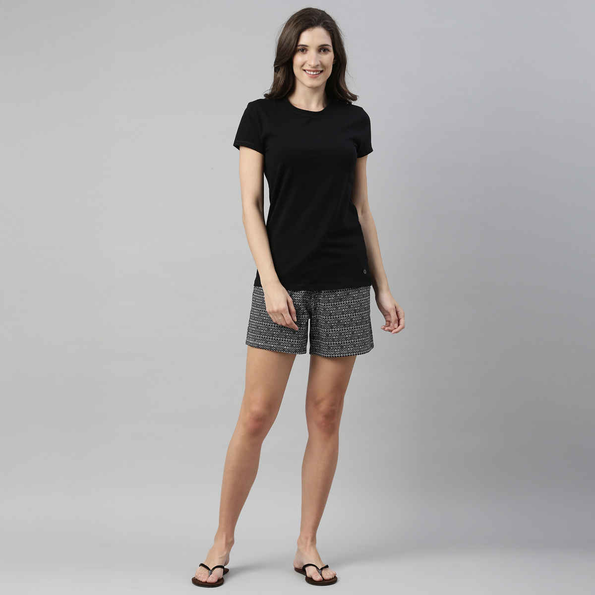 Enamor Women's E047 Basic Crew Neck Stretch Cotton Tee|Short Sleeves | Jet Black-S