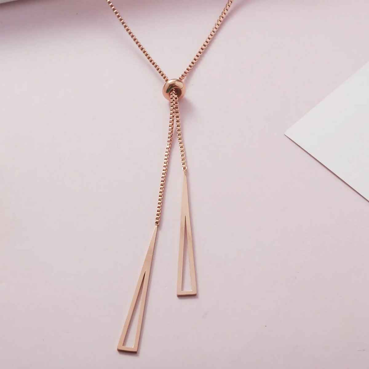 Fashion Frill Women's Long Triangle Pendant Chain Rose Gold Onesize