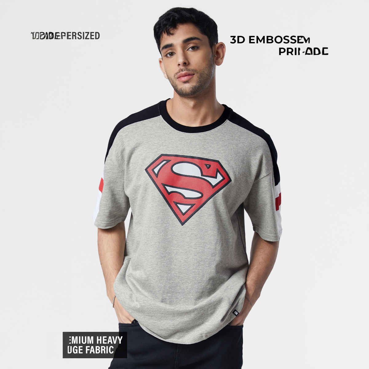 The Souled Store Men's Superman Logo (3D) Oversized T-shirt | Grey - M