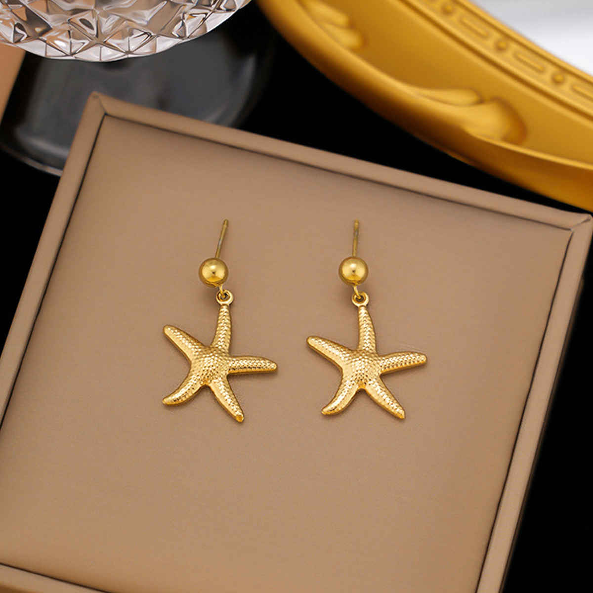 LabelShe Gold Plated Stainless Steel Star Themed Drop Earrings | LS-ERG-57102