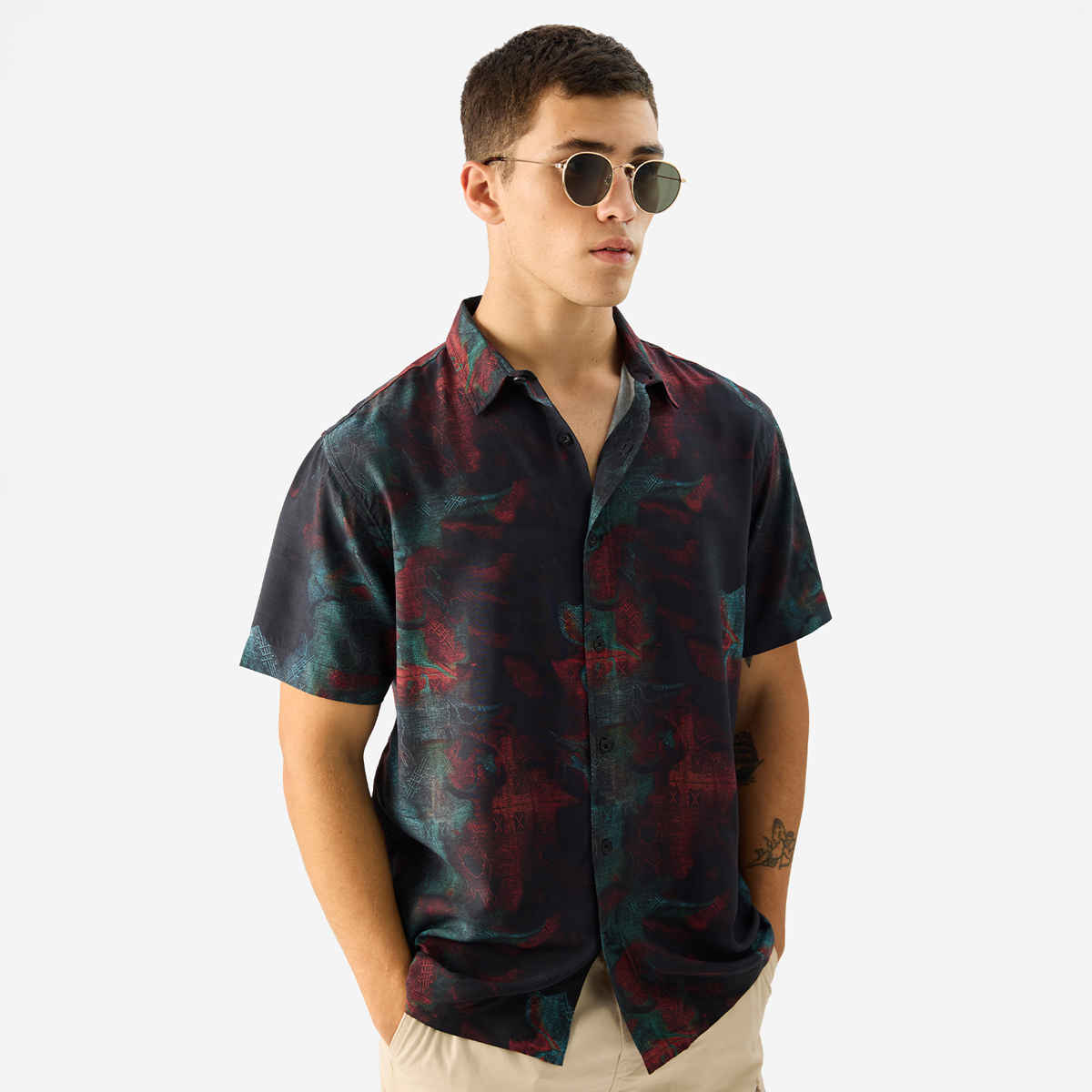 The Souled Store Men's Regular Rebel Moon - Kora Holiday Shirts | Black | L