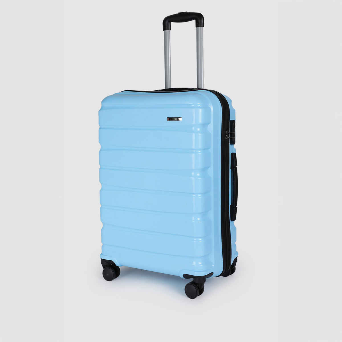 Teakwood Textured Polycarbonate 32.2 L Retractable Hard Luggage Trolley Bag | Blue - S and M