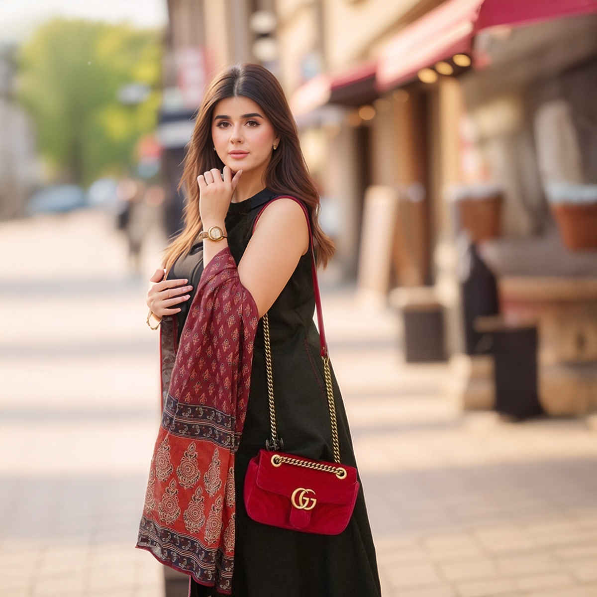 GoSriKi Women's Viscose Rayon Anarkali Solid Kurta with Pant & Dupatta | UMIKA | Black - M