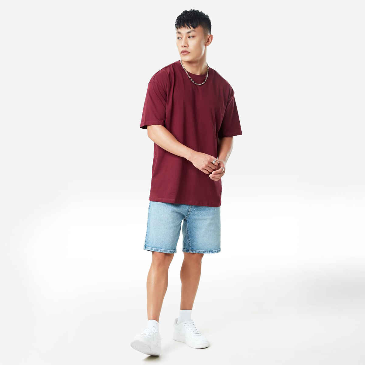 The Souled Store Men's Solids Maroon Oversized T-shirt | Burgundy - M