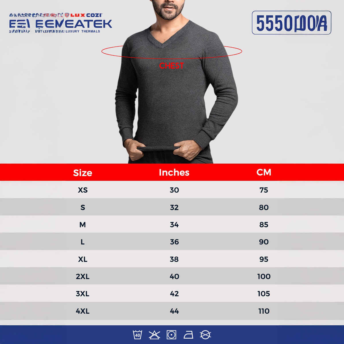 Lux Cozi Men's Heatek Thermal Comfort, Stretchable & Super Warm V-Neck Top | Black Melange-80