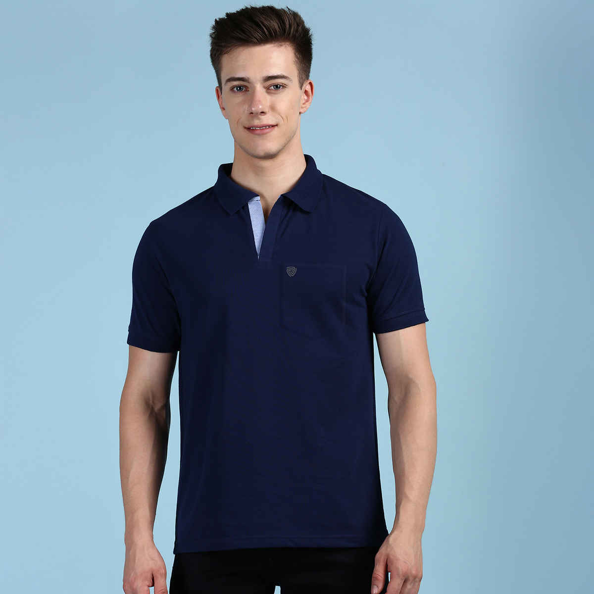 Lux Cozi Men's Solid Cotton Polo T-shirt with Pocket | Ink Blue - XL