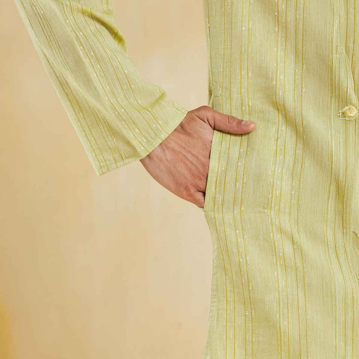 Fabindia Men's Cotton Blend Slim Fit Kurta | Green - M