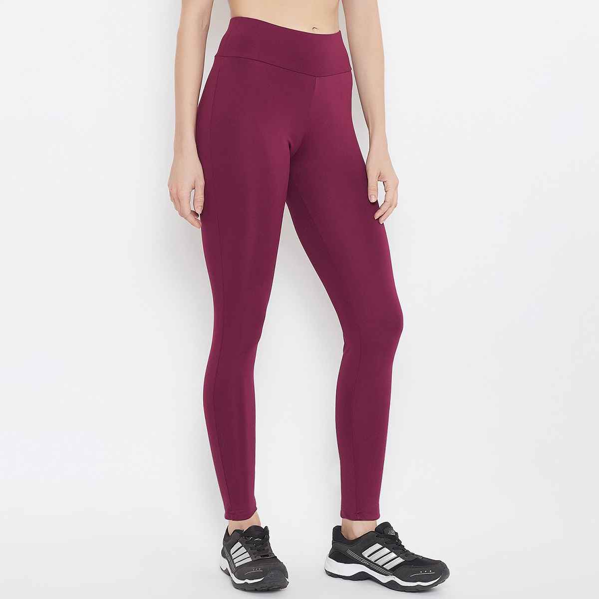 Clovia Snug Fit Active High-Waist Ankle-Length Tights (Burgundy - M)