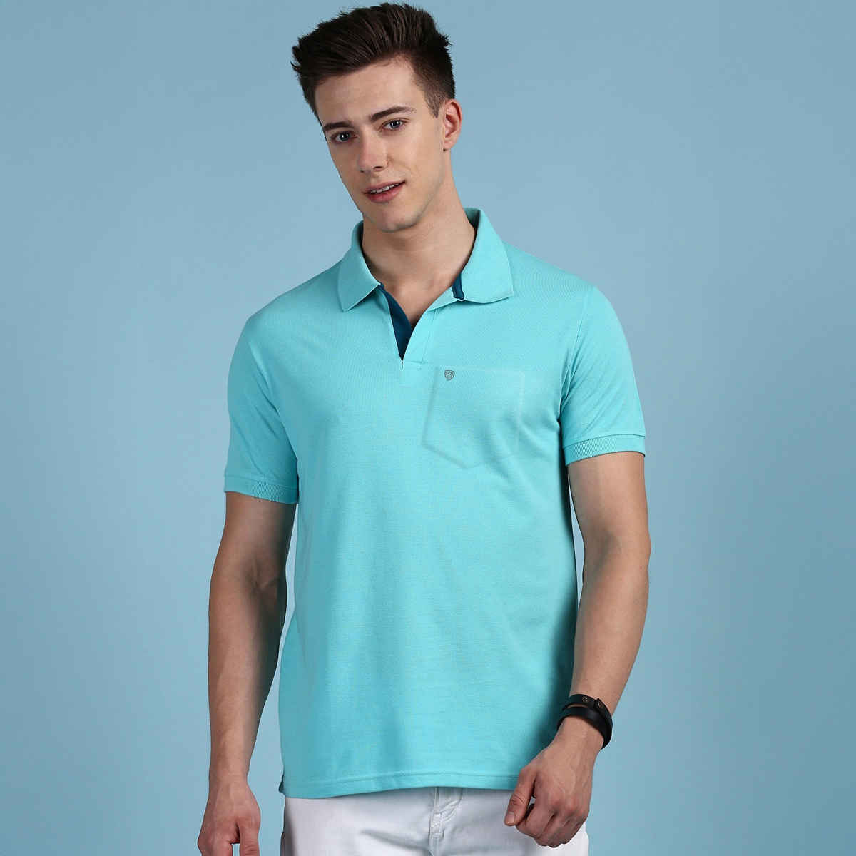 Lux Cozi Men's Solid Cotton Polo T-shirt with Pocket | Pool Blue - XL