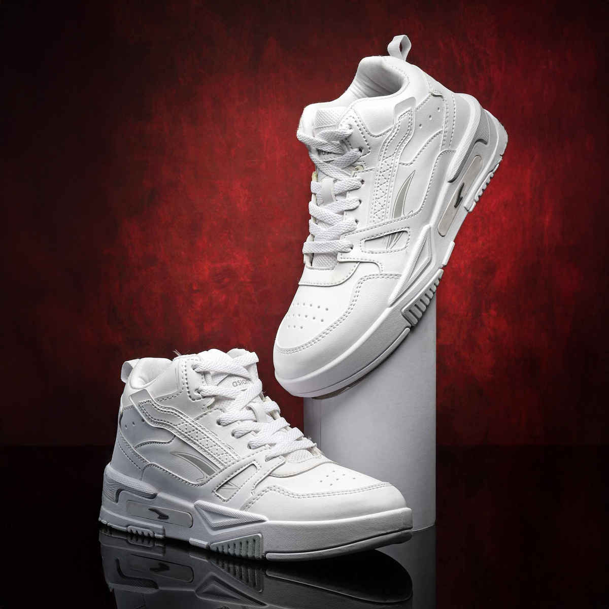 Asian Men s Mexico-11 Full White Hightop Sneakers | UK-9
