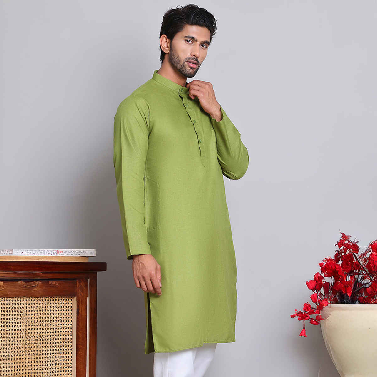 Jompers Men's Kurta | KO 5144 | Olive - S