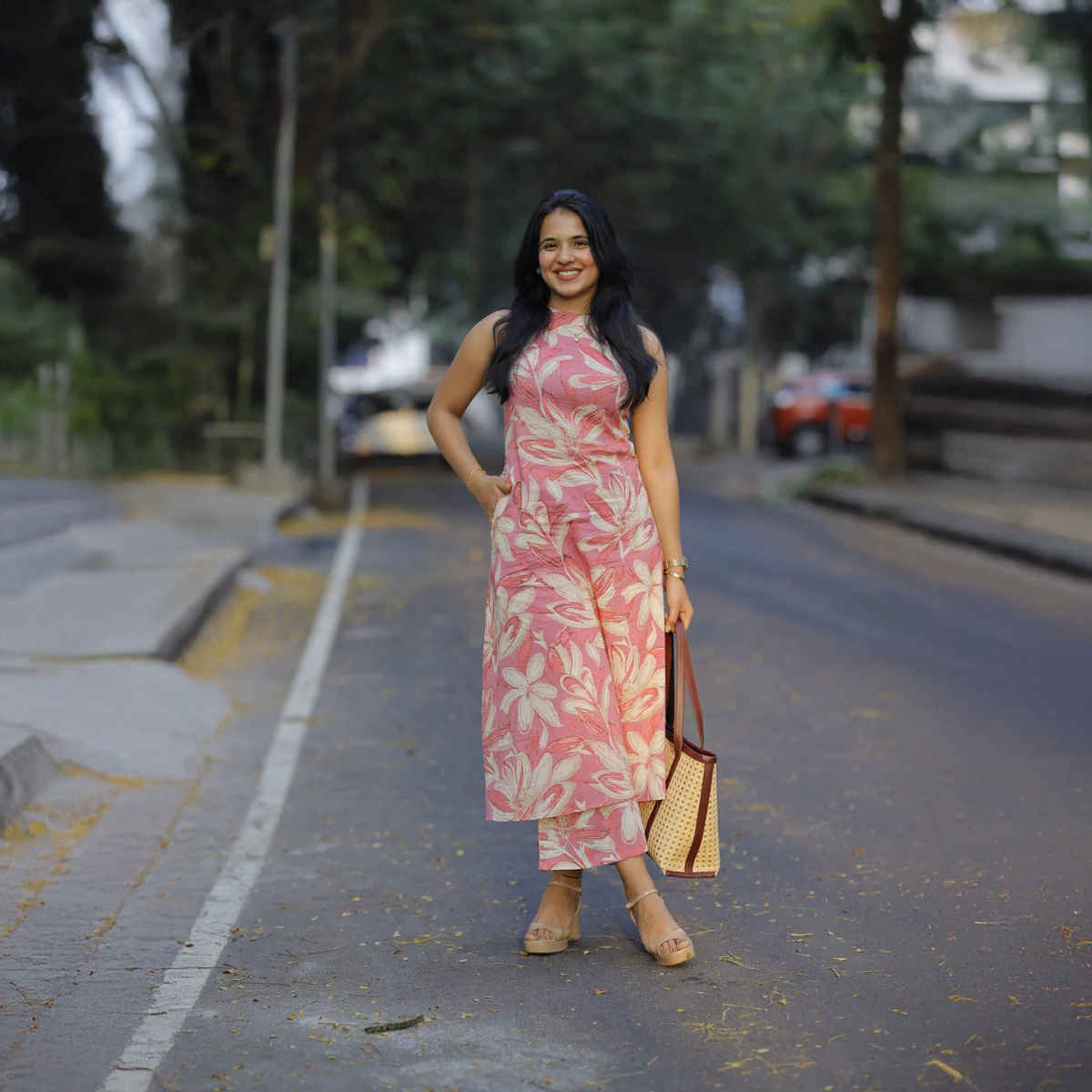 GoSriKi Women's Rayon Blend Straight Printed Kurta with Pant | Pink - XL