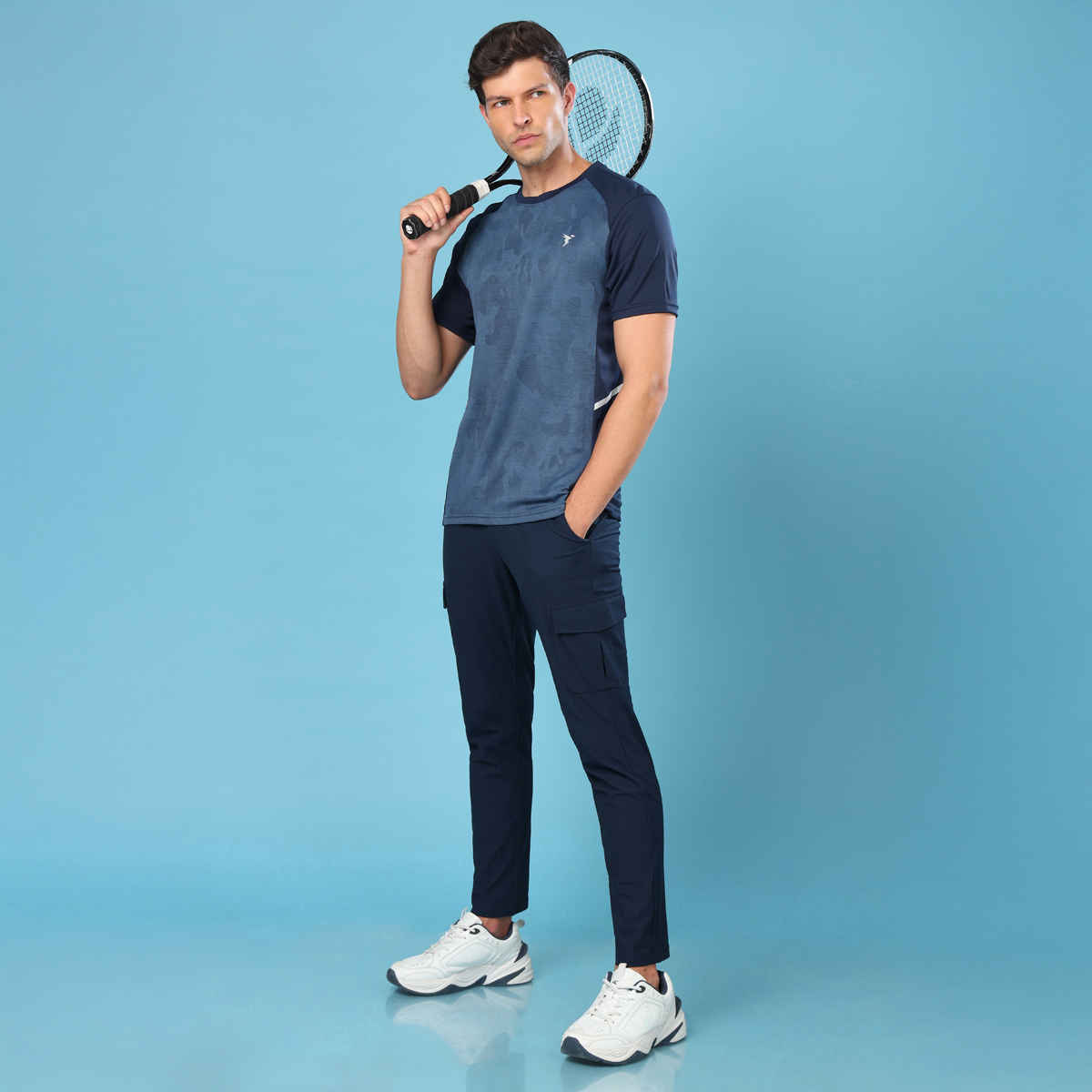 Technosport Men Poly Solid Relax Fit Sports Cargo Trackpants with DURACOOL+ | Navy | XL