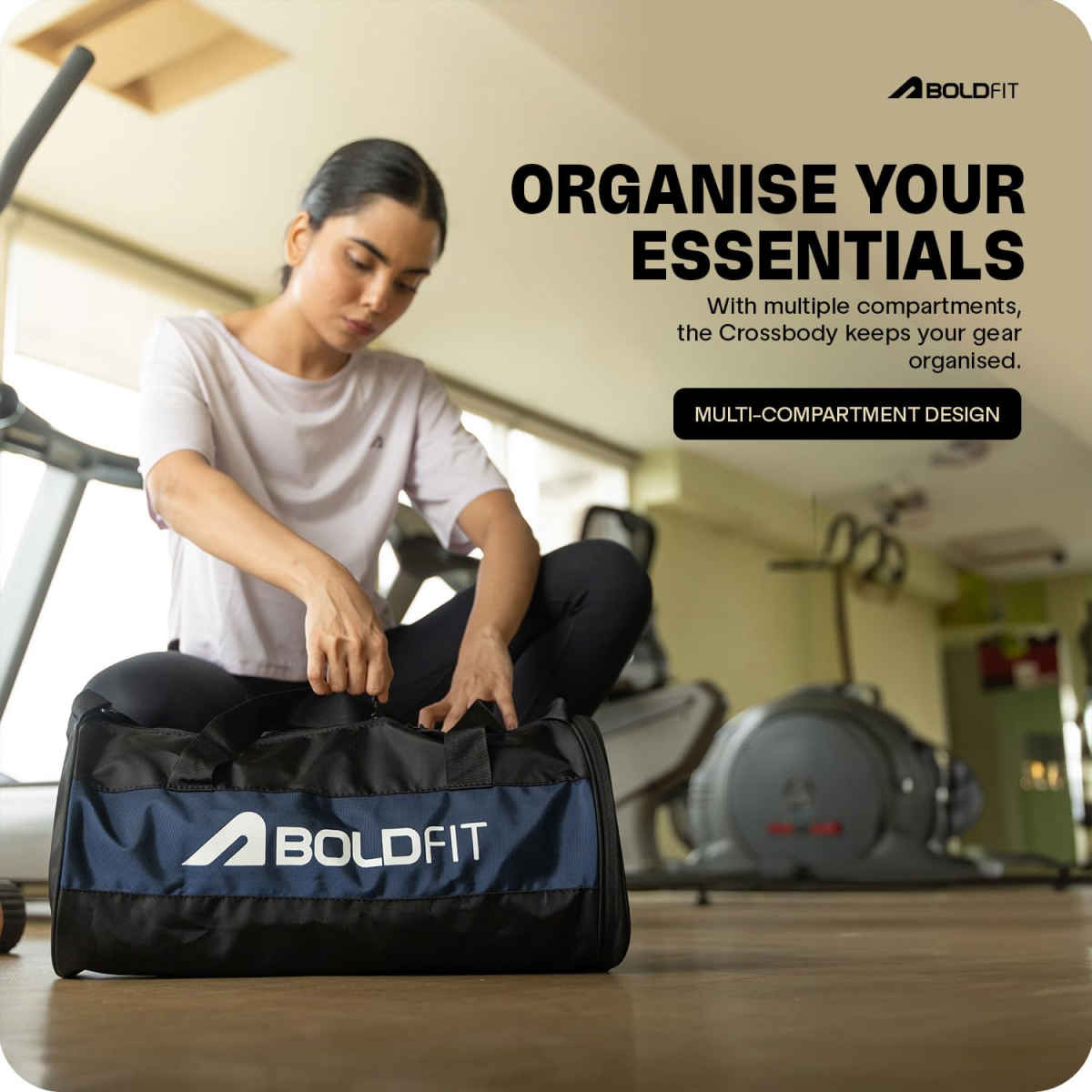 Boldfit Unisex Sports Gym Bags With Separate Shoe Compartment Duffle Bag For Sports - Black