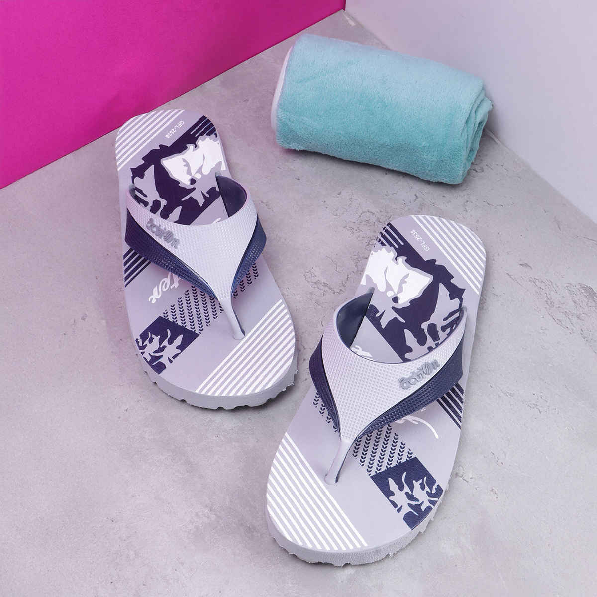 Action Men's Gfl-2538 Slippers | Evening Walk | Bathroom | Room Slippers | Light Grey and Bue - UK 10