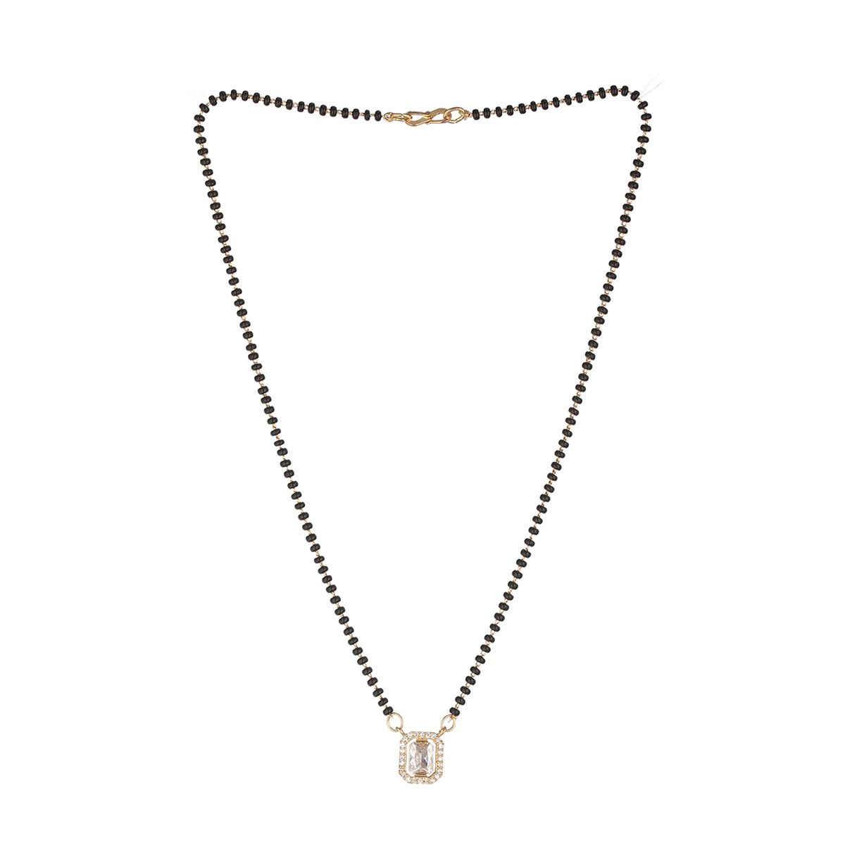 Priyaasi Studded Block Ad Black Beads Gold-Plated Mangalsutra