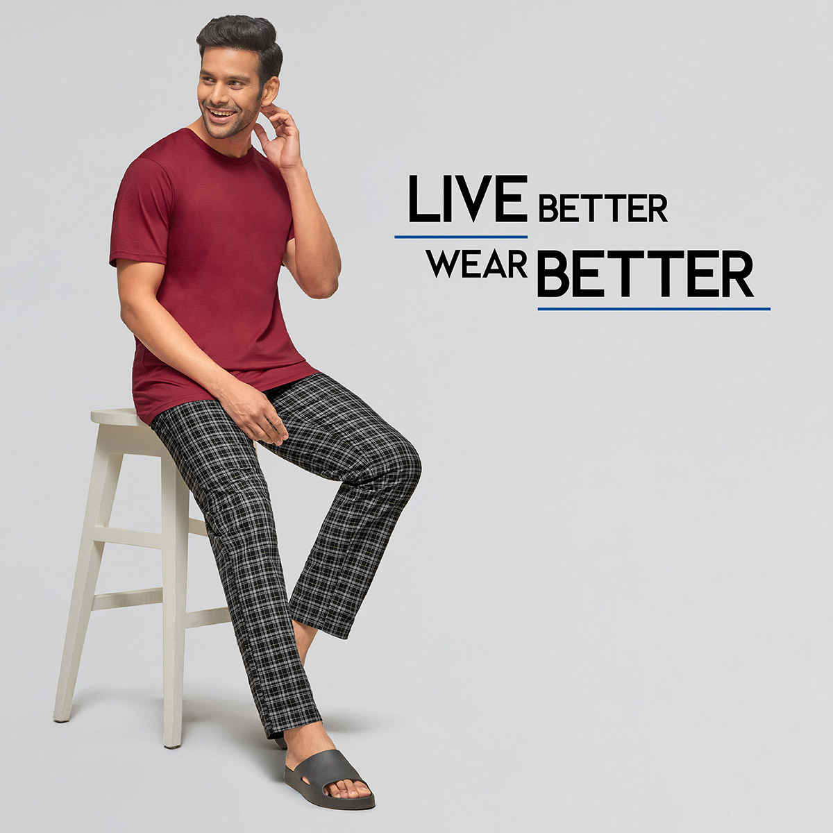 XYXX Checkmate 100% super combed cotton Checks Pyjama Relaxed Fit | 2 Side pockets | Black- L