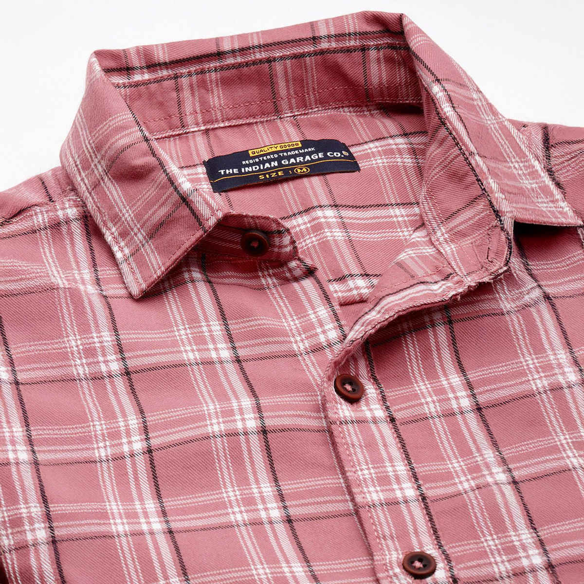 The Indian Garage Co Men's Regular Fit Checkered Casual Shirt | Pink - S