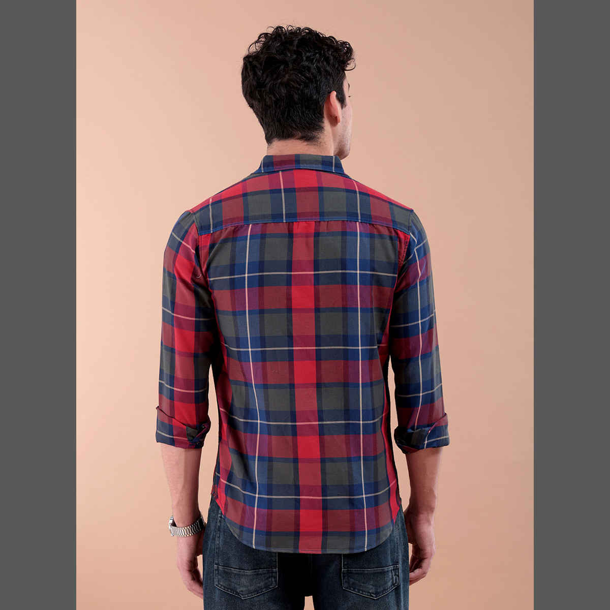 The Indian Garage Co Men's Regular Fit Checked Casual Shirt | Red - XL